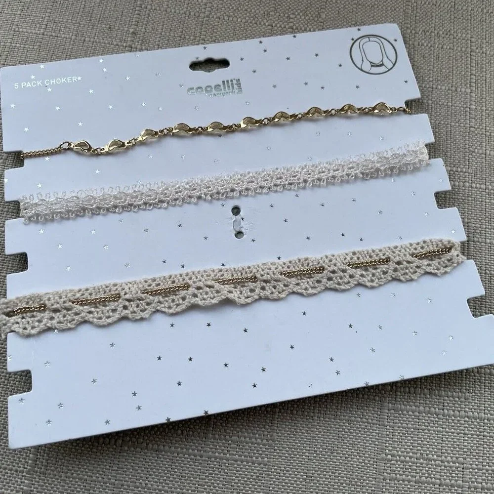 Capelli Kids Choker Necklace White Lace Gold Tone Chain Necklace Fashion Jewelry